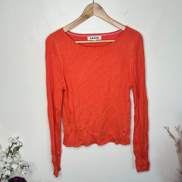 BODEN boden Ribbed Slash Neck Sweater Vermillion Red Orange Sz XL {J17} - Picture 2 of 5